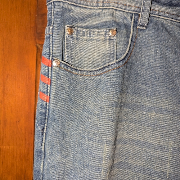Blue and Red Slim Jeans with Distressed Style - Picture 2 of 8